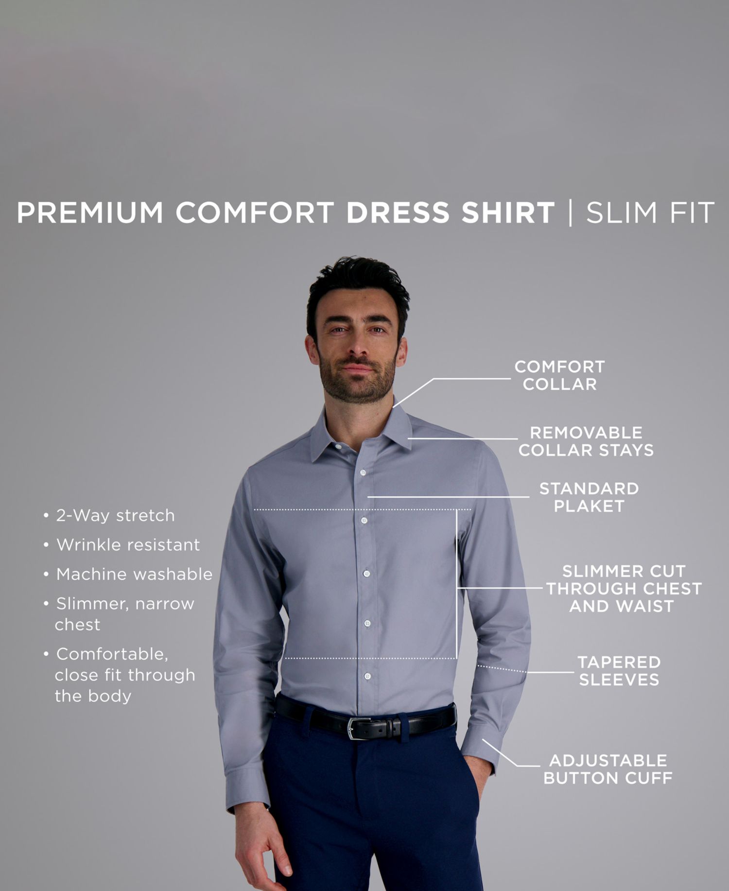 Men's Premium Comfort Dress Shirt, Classic & Slim Fit