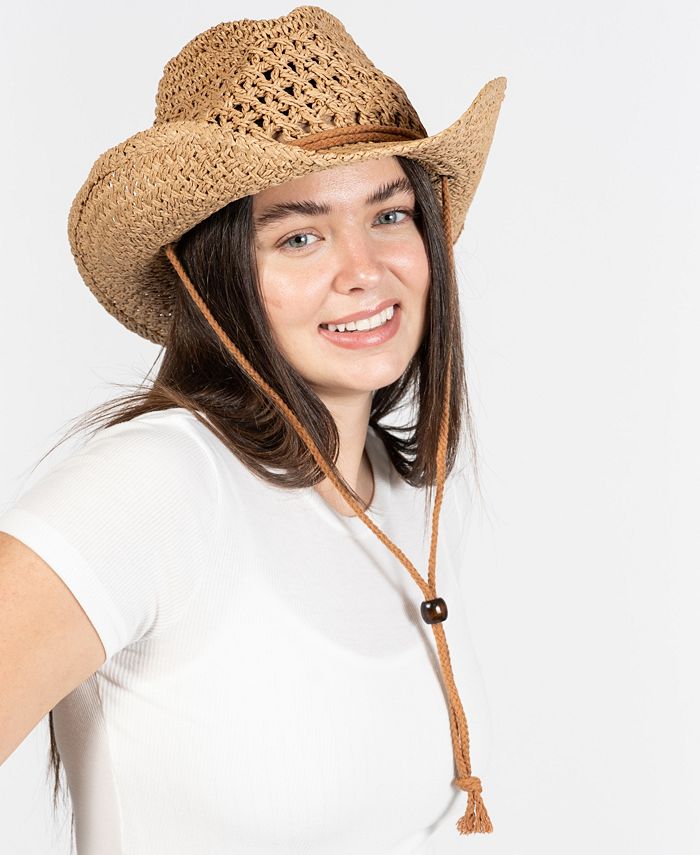 Vince Camuto Crochet Straw Cowboy Hat with Chin Strap Macy's