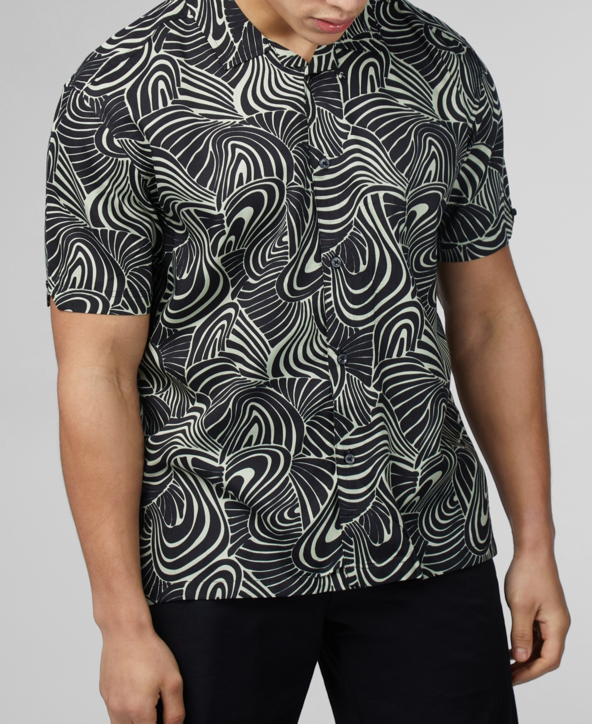 Men's Psychedelic Swirl Print Short Sleeve Shirt - Mint