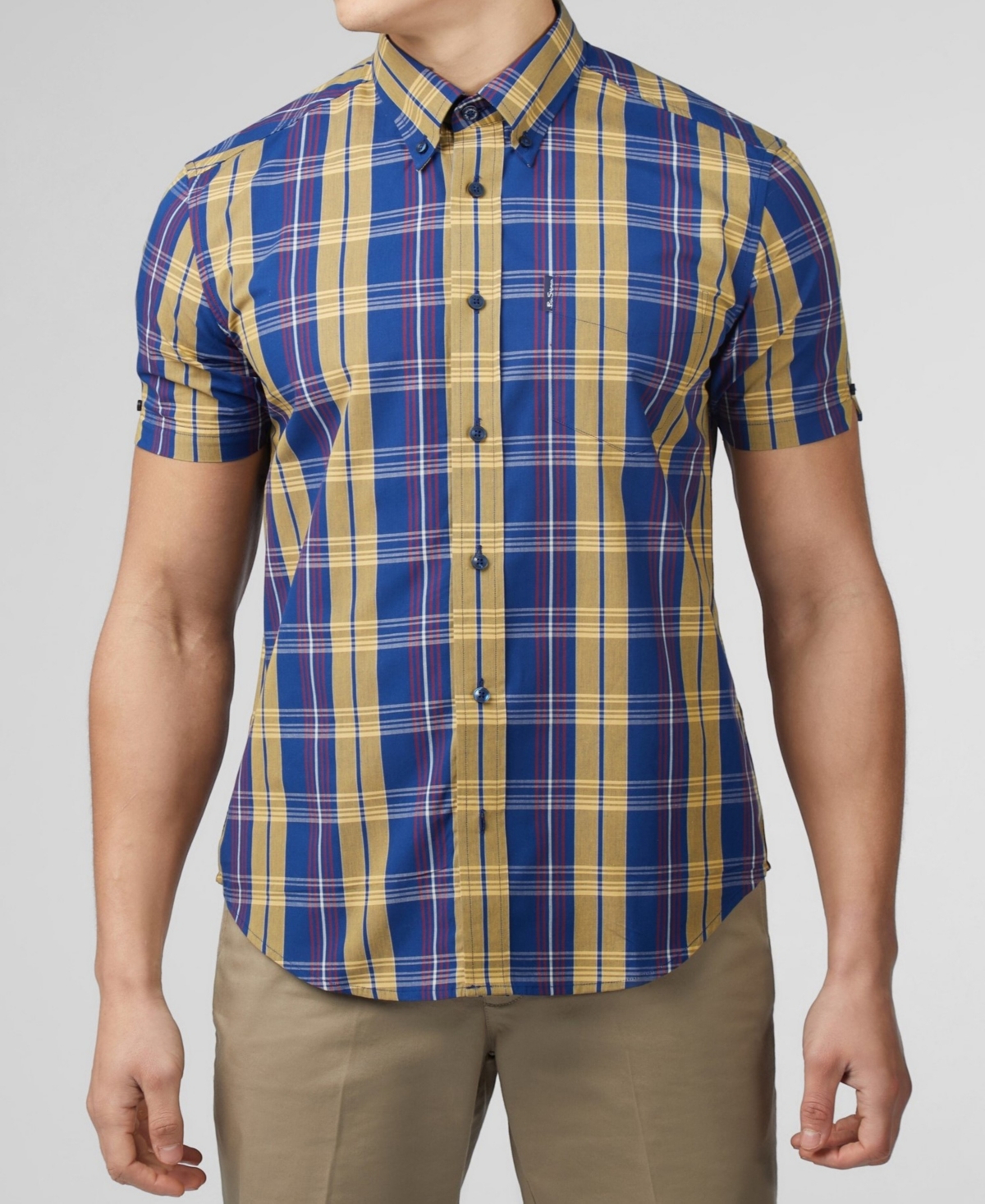 Men's Irregular Check Short Sleeve Shirt - Twilight
