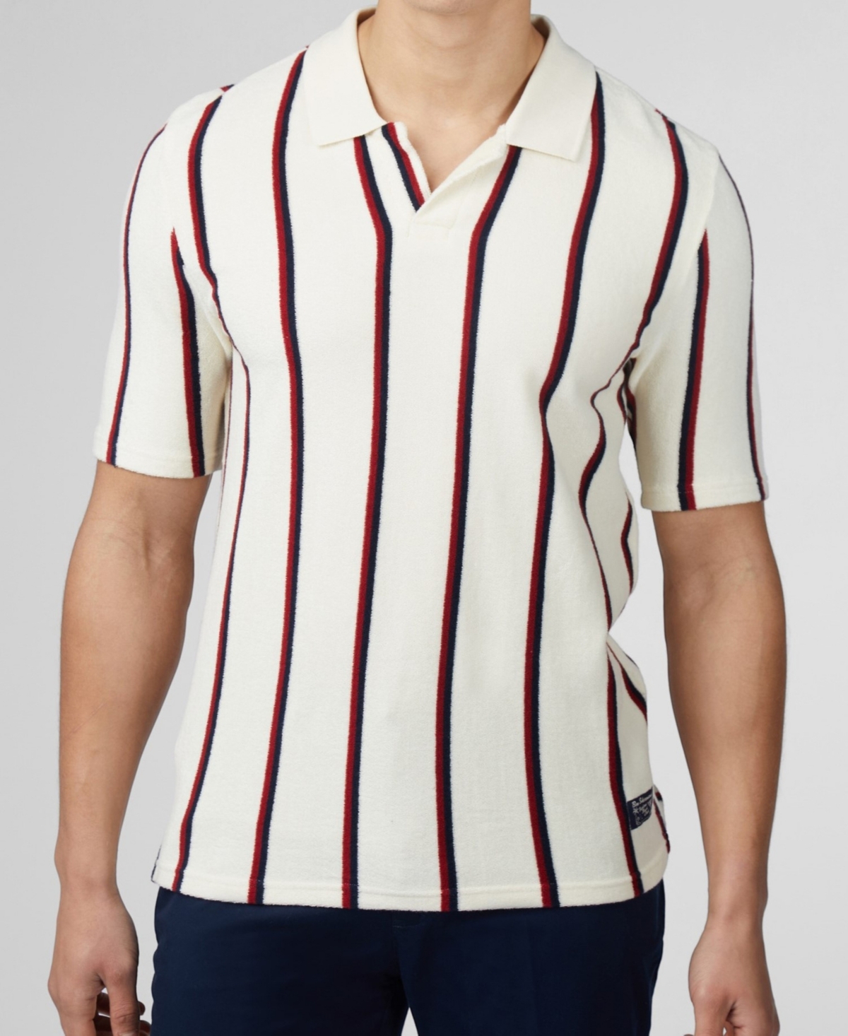 Men's Stripe Toweling Polo Shirt - White