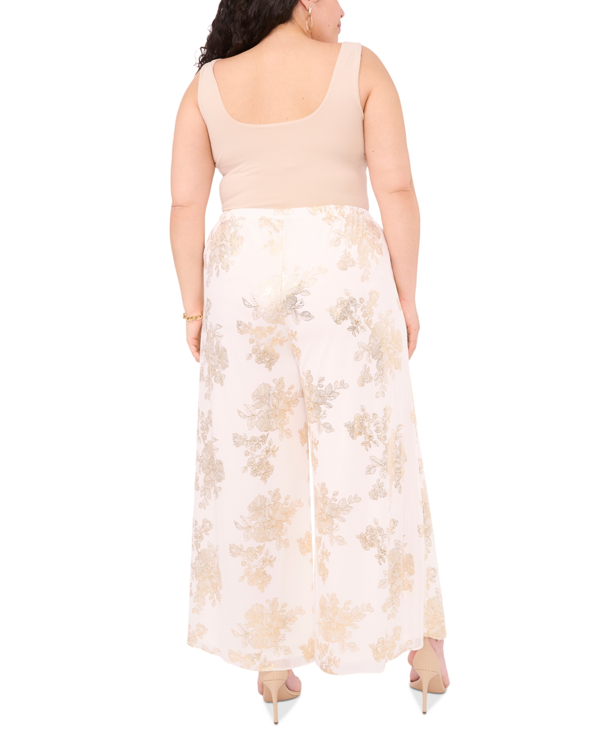 Msk Plus Size Printed Chiffon Pull-On Palazzo Pants -Gold