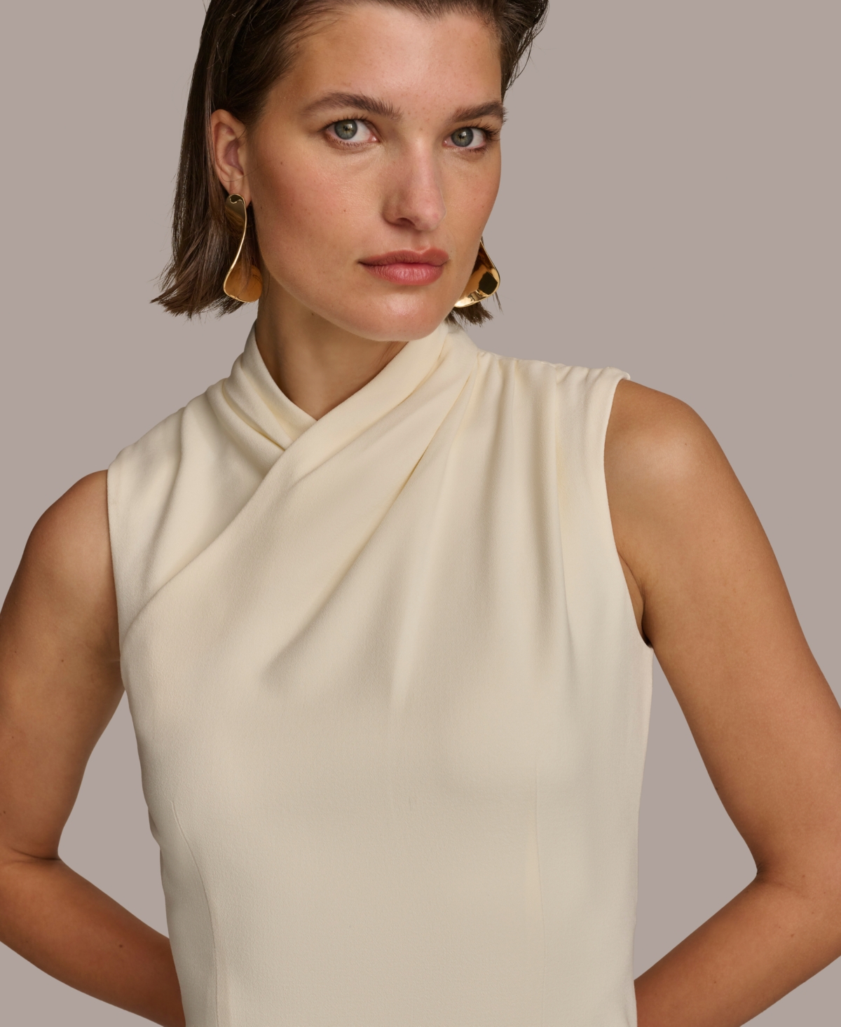 Shop Donna Karan Women's Mock-neck Sheath Dress In Cream
