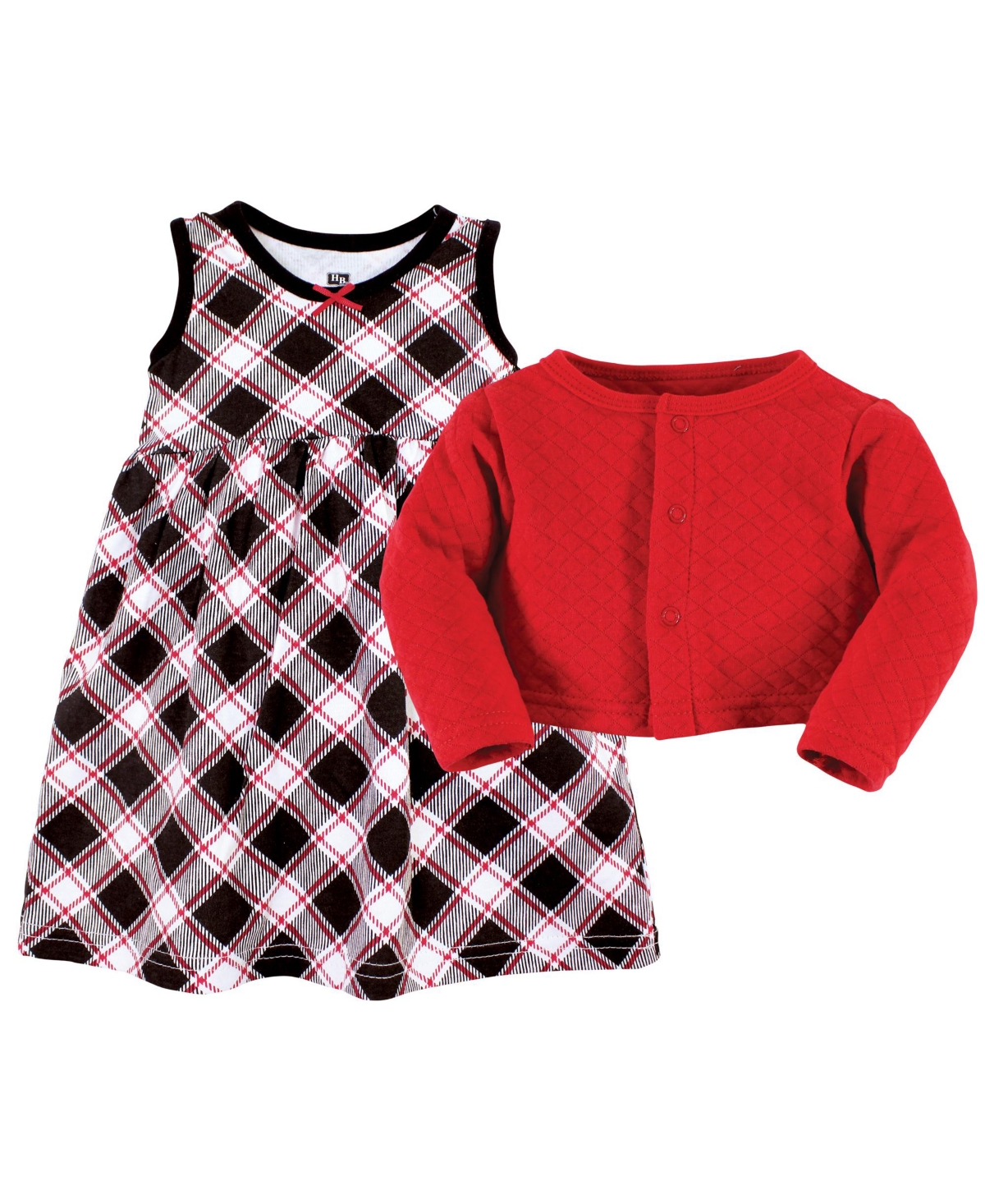 Hudson Baby Baby Girls Quilted Cardigan and Dress,- Black red plaid