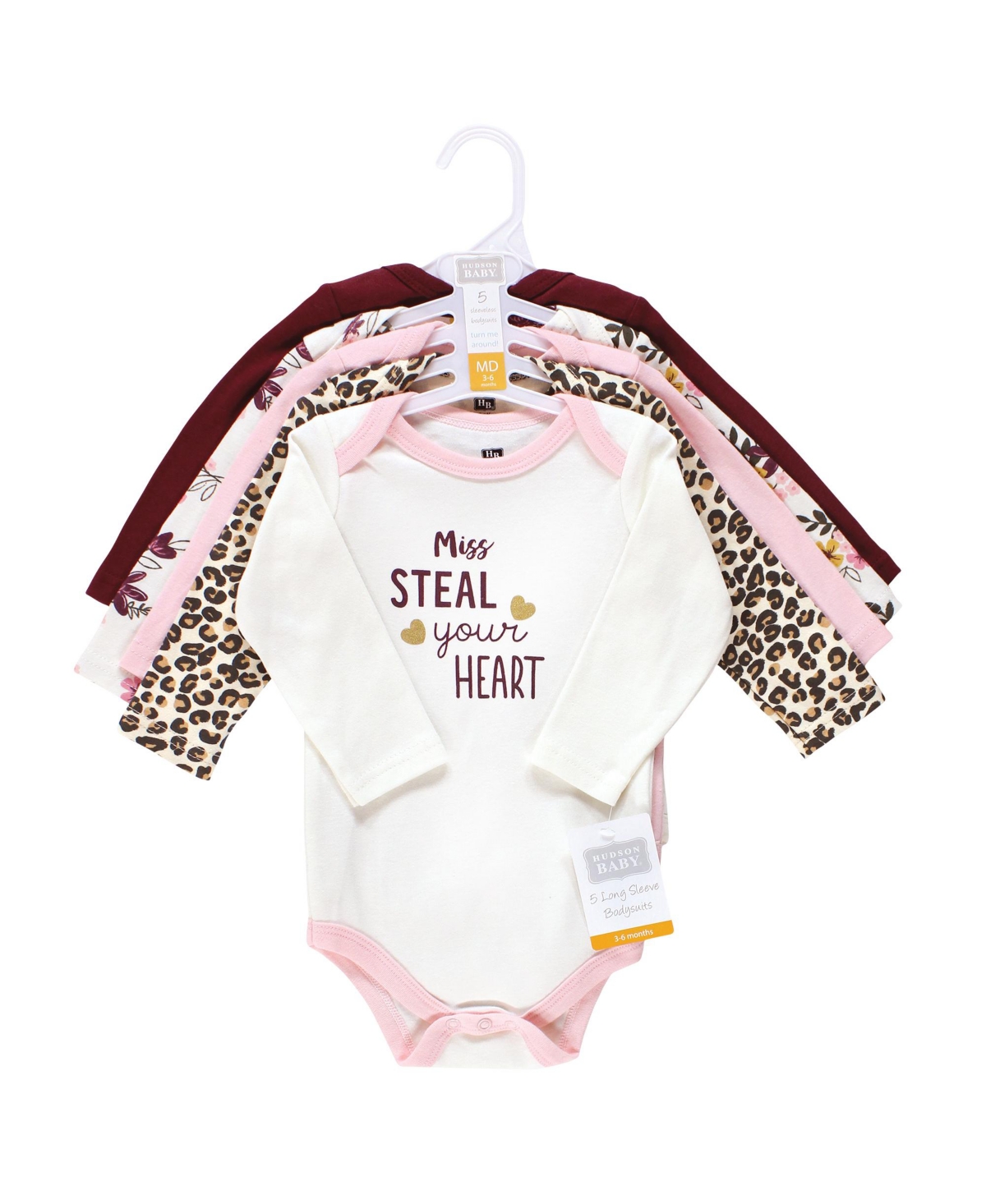 Hudson Baby Baby Girls Cotton Long-Sleeve Bodysuits, 5-Pack - Steal your heart