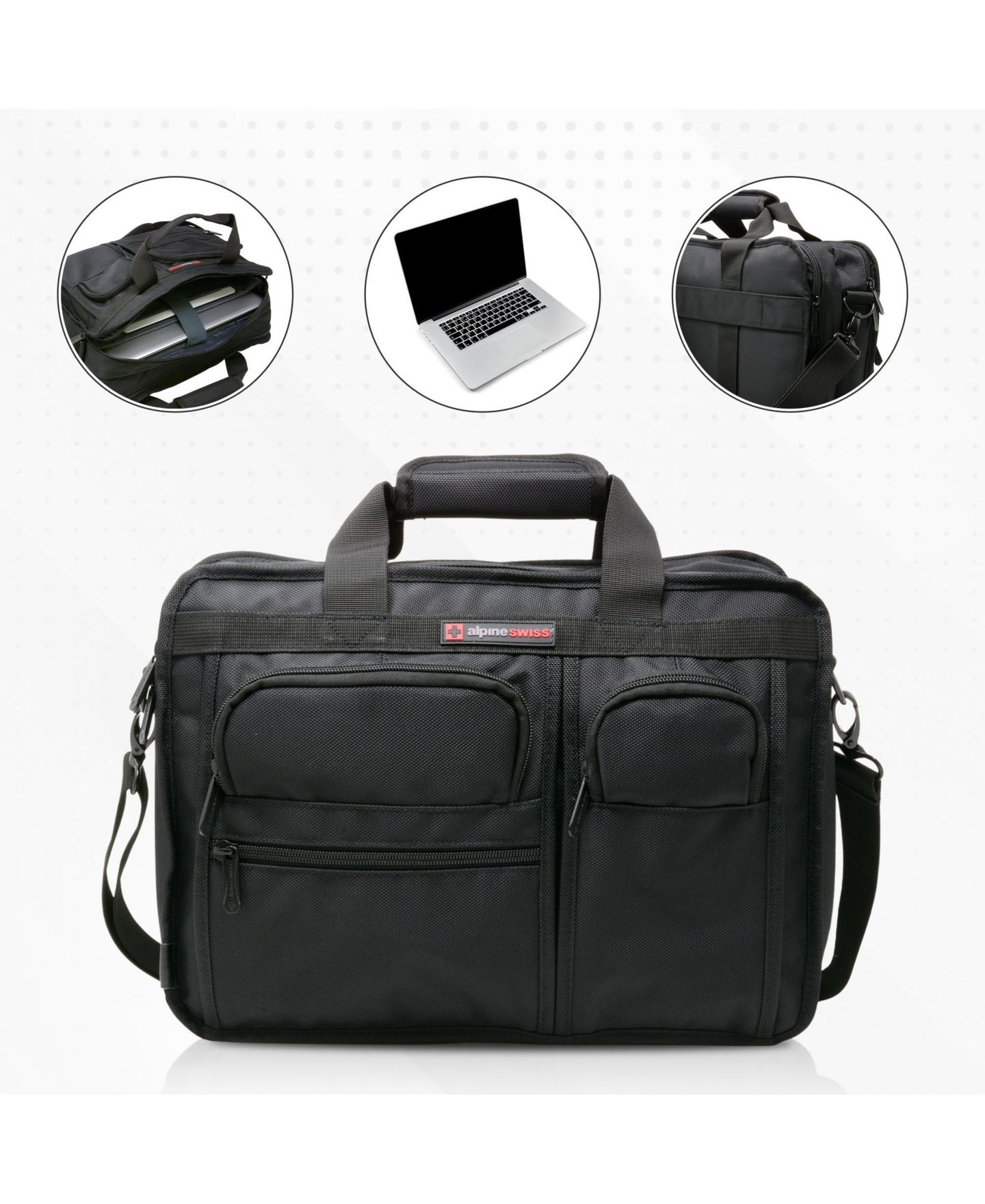 Мужская сумка Alpine Swiss Conrad Messenger 15.6 Inch Laptop Briefcase with Tablet Sleeve, цвет: Чёрный — фото 4