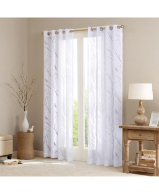 Averil Grommet Top Sheer Window Curtain, grey sheer curtains 95 inches long Single Curtain, Width 50 Bird on Branches Burnout curtains sheer