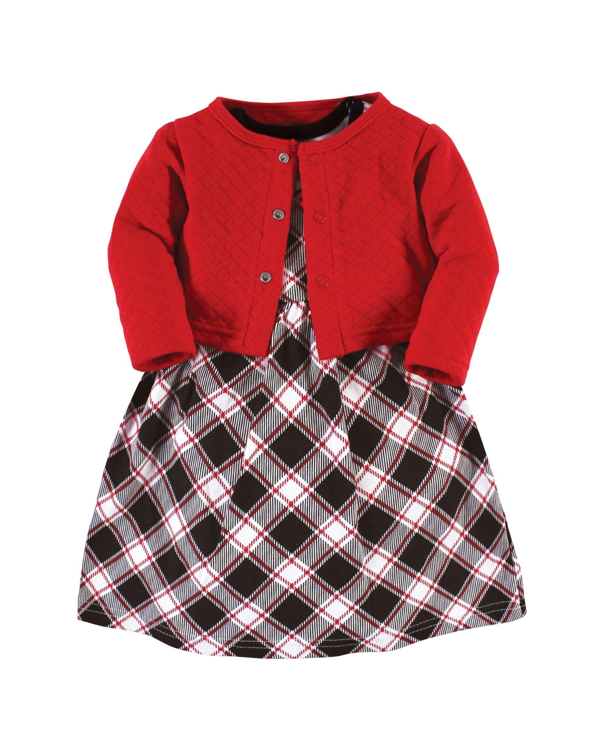Hudson Baby Toddler Girls Quilted Cardigan and Dress 2pck,- Black red plaid