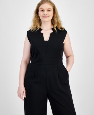 Tahari Plus Size Star-Neck Jumpsuit