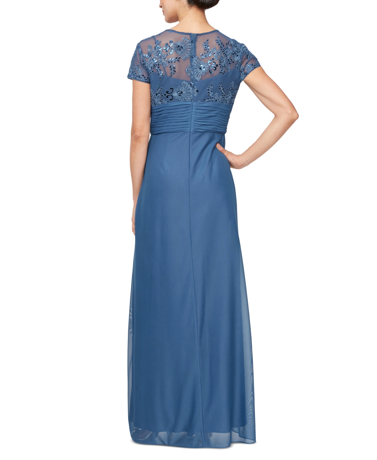 Shop Alex Evenings Women's Embellished Short-sleeve Gown In Vintage Blue