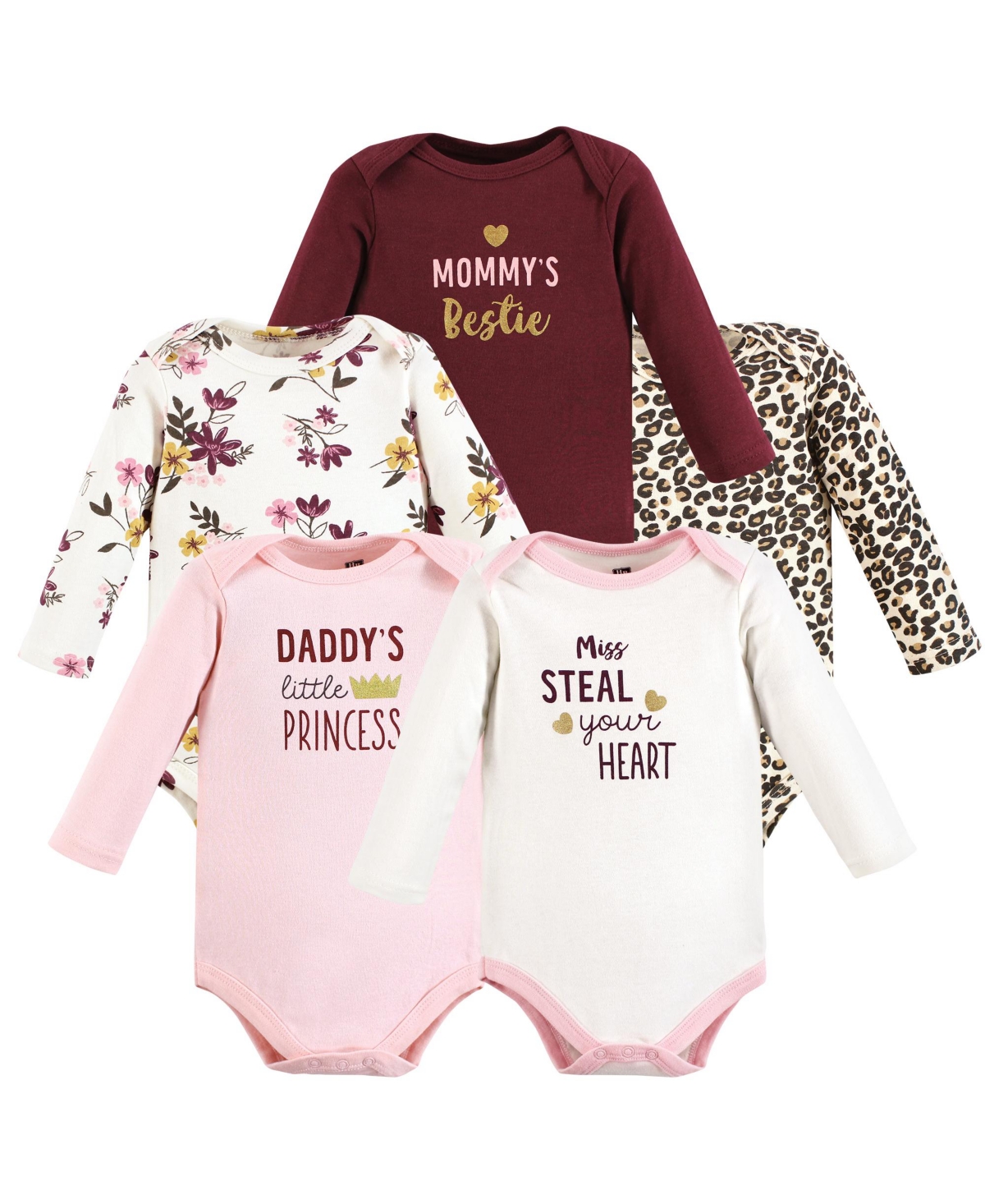 Hudson Baby Baby Girls Cotton Long-Sleeve Bodysuits, 5-Pack - Steal your heart