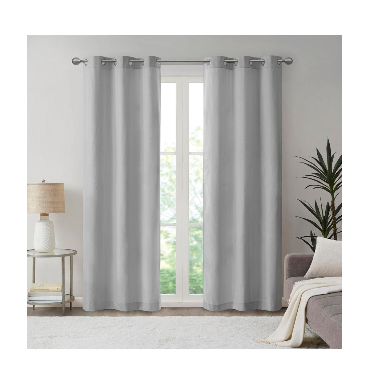 Galen Basketweave Room Darkening Curtain Panel Pair, 40"W x 84"L, 2 Pack - Grey
