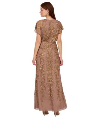 Women's Beaded Blouson-Sleeve Gown