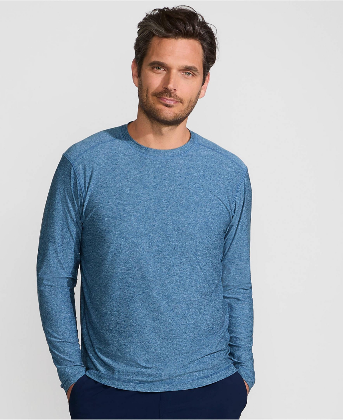 Lands' End Men's SunShade Upf 50 Long Sleeve Swim Tee Cooling Rash Guard - Evening blue heather