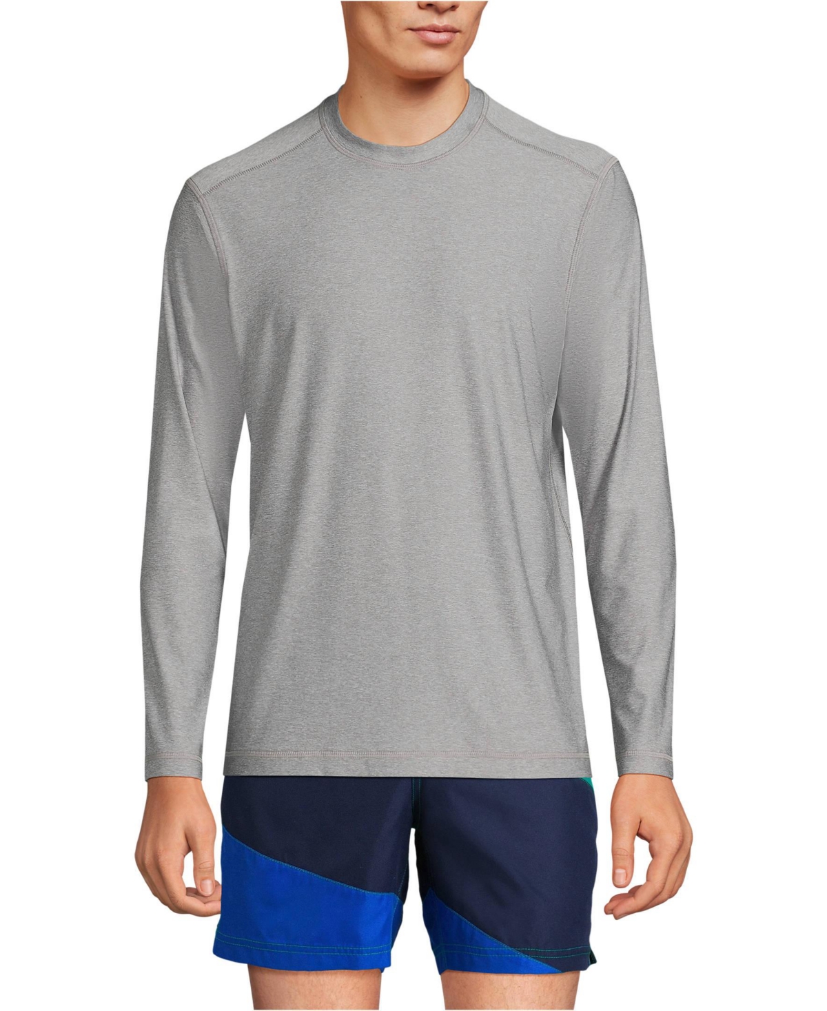 Lands' End Men's SunShade Upf 50 Long Sleeve Swim Tee Cooling Rash Guard - Gray heather