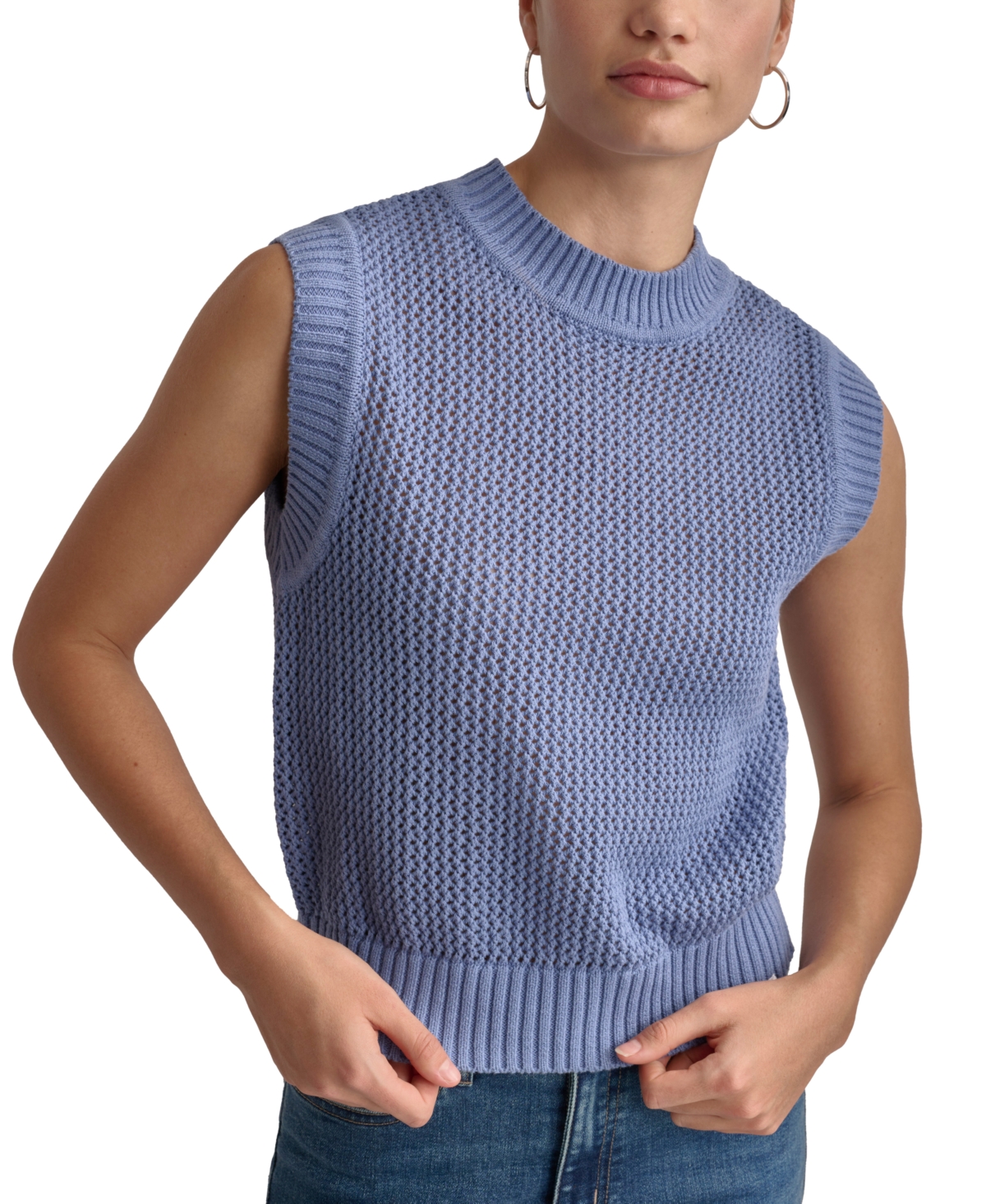 Women's Cotton Open-Stitch Sweater Vest - Wave Blue