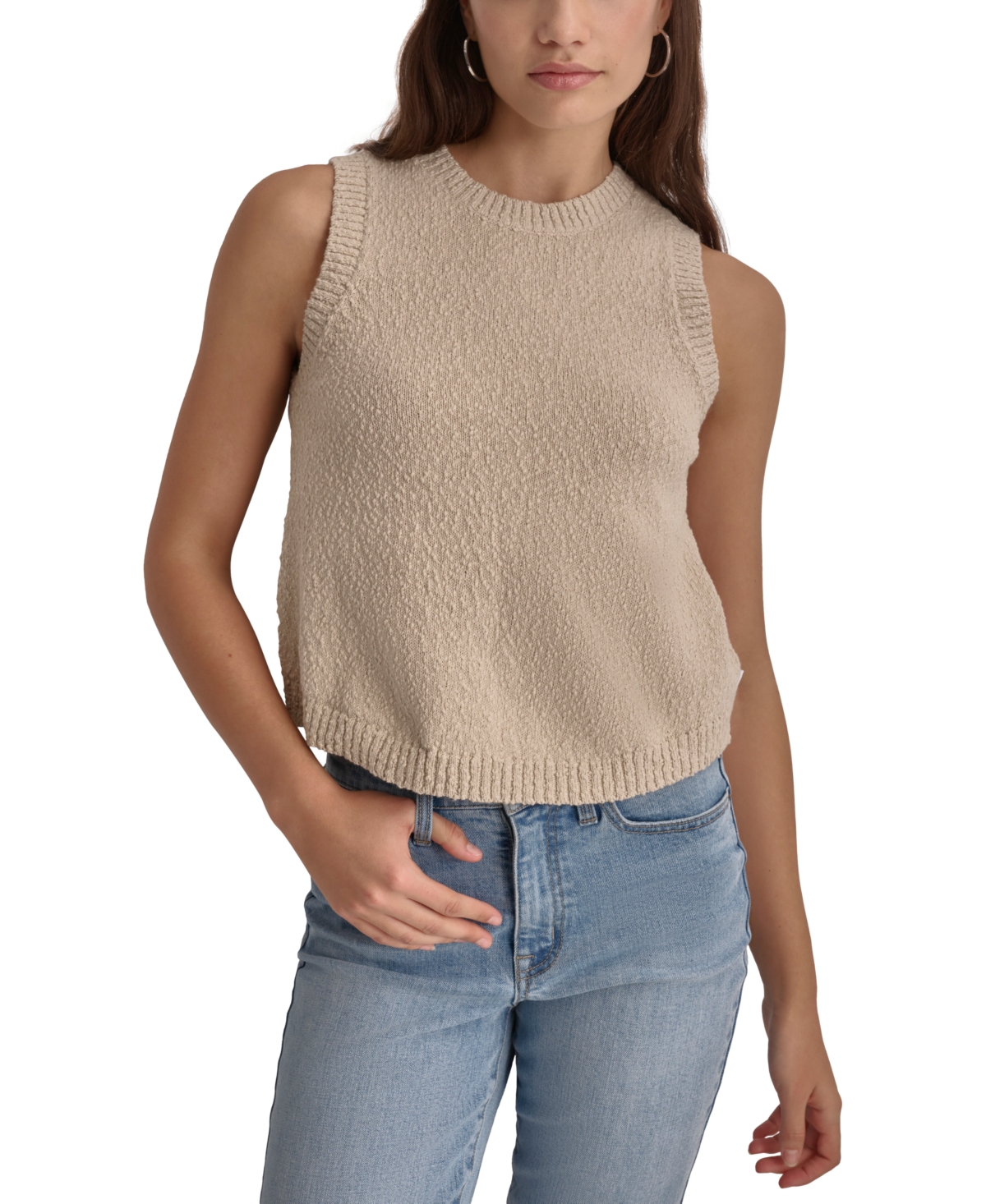 Women's Cotton Boucle Sleeveless Sweater - Pebble