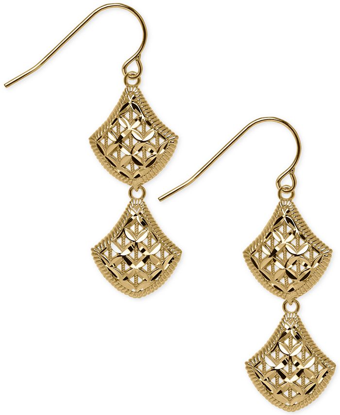 Italian Gold Openwork Mesh Double Drop Earrings in 14k Gold - Macy's