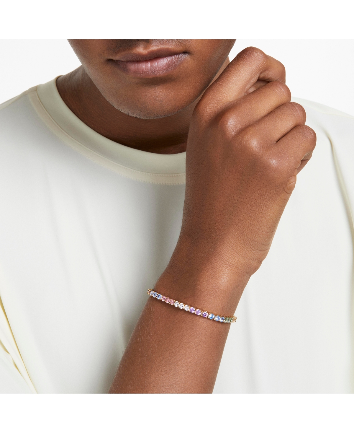 Swarovski Multicolored Round Cut Gold-tone Plated Matrix Bracelet In Gold