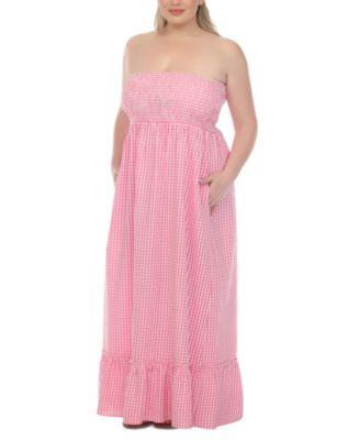 Raviya Plus Size Strapless Gingham Cotton Cover Up Maxi Dress - Macy's