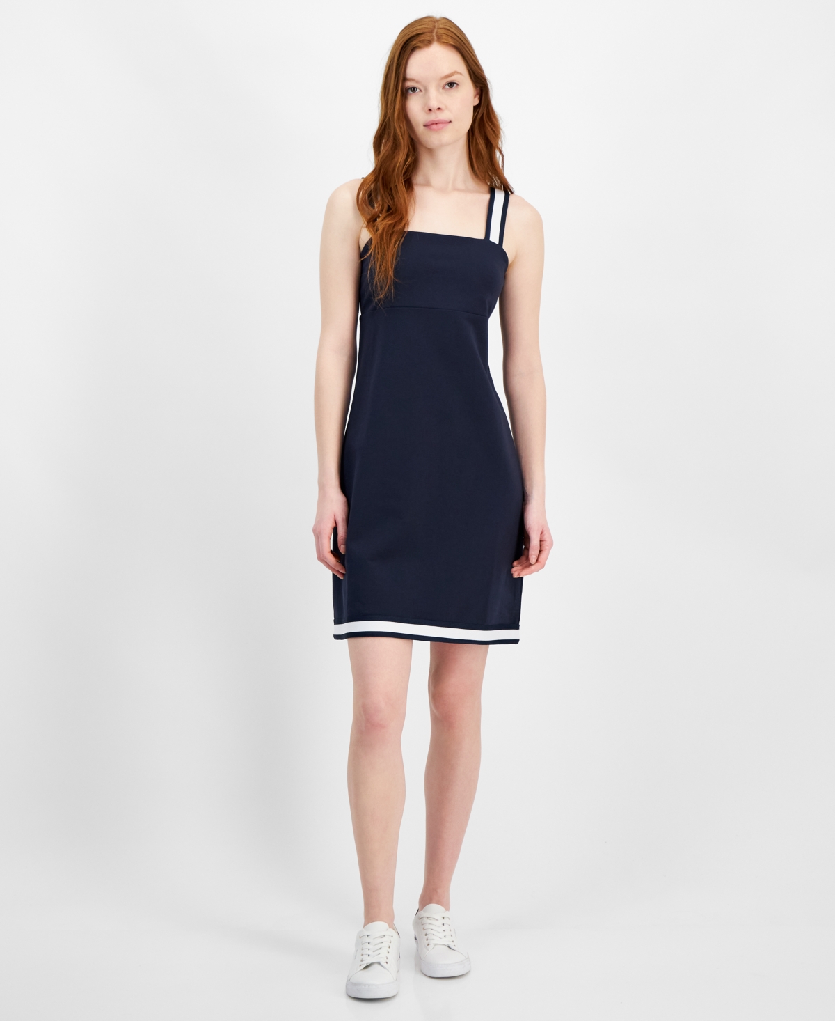 Shop Tommy Hilfiger Women's Striped-strap French Terry Sneaker Dress In Sky Capt
