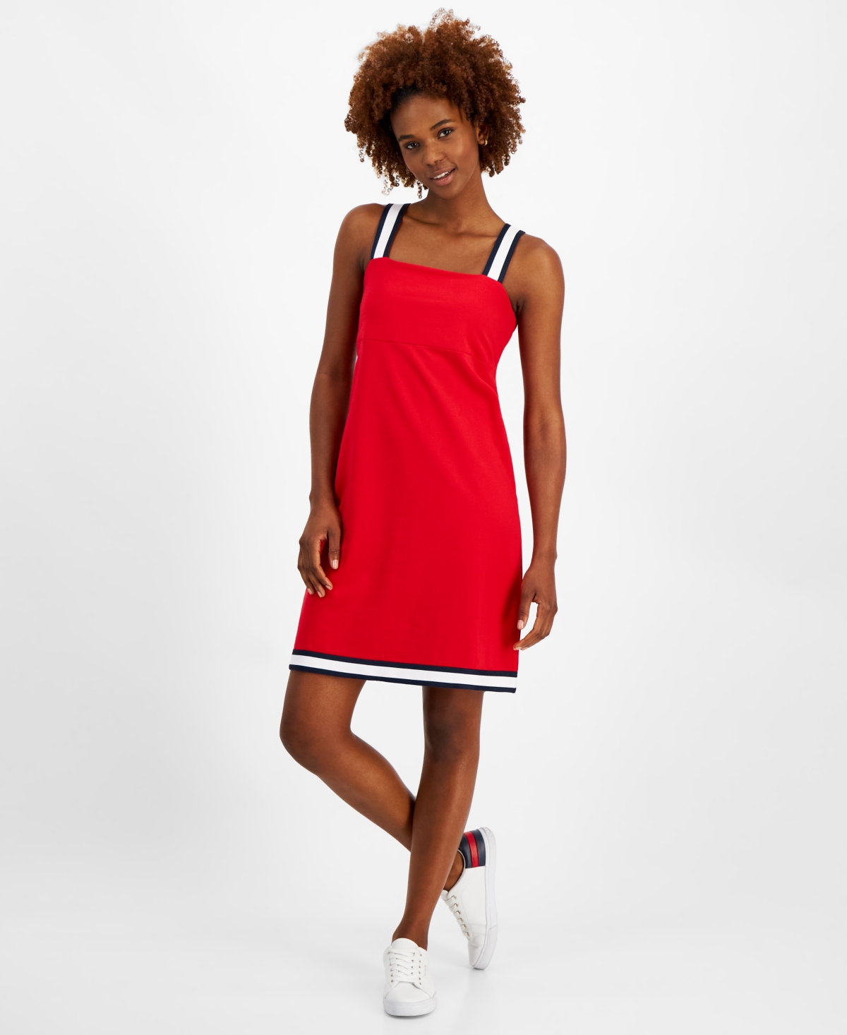Shop Tommy Hilfiger Women's Striped-strap French Terry Sneaker Dress In Scarlet