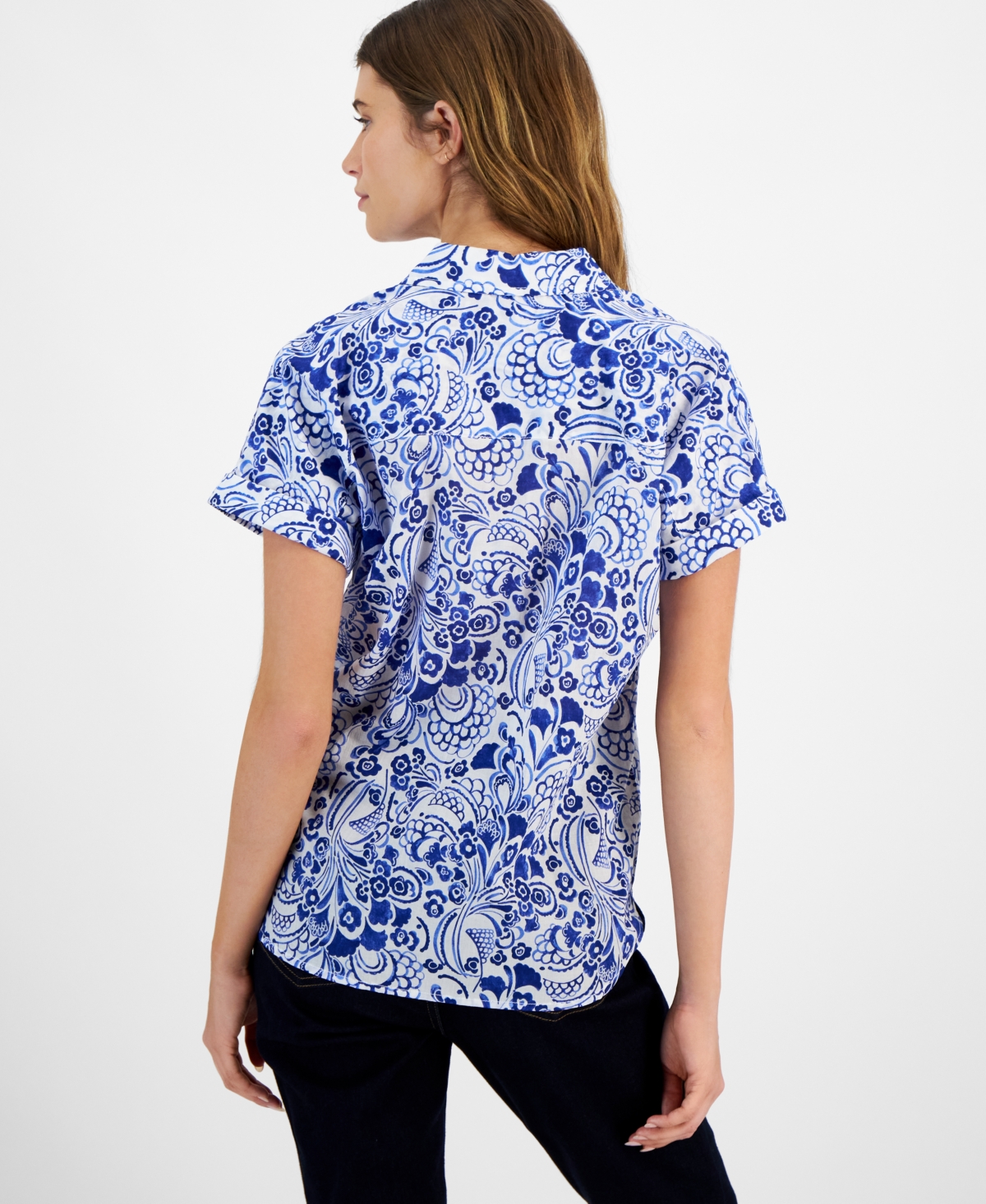 Shop Tommy Hilfiger Women's Cotton Floral-print Camp Shirt In Brght Wht