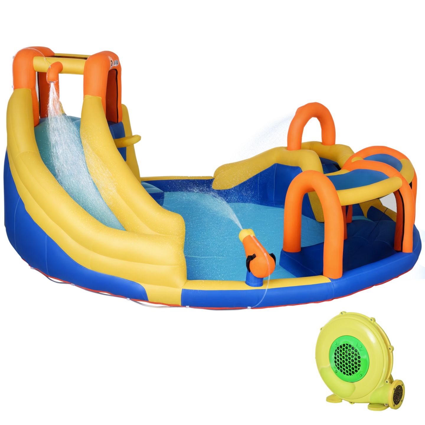 Детская игрушка Outsunny Inflatable Water Slide with Pool Gun Basket Climbing Wall with 750W Inflator — фото 1