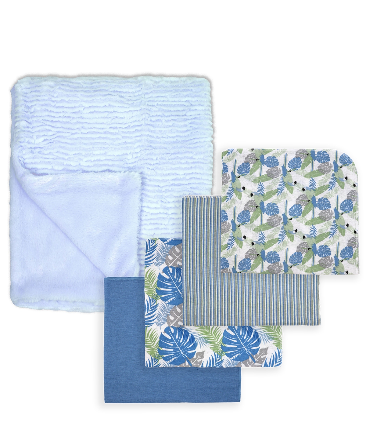 Baby Mode Tendertyme Baby Boys Tropical Islands Baby Blankets, 5 Piece Gift Set In Blue