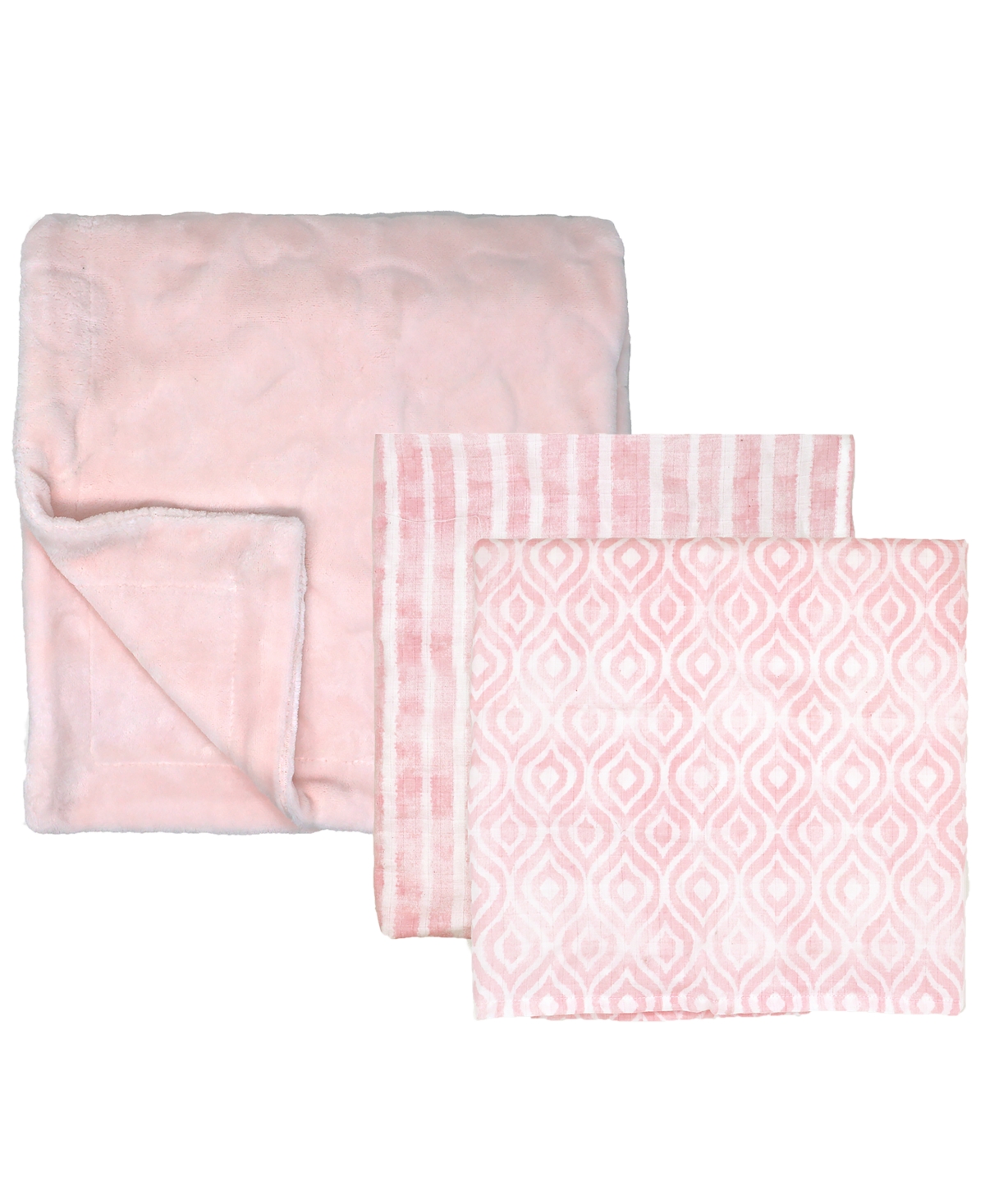Amor Bebe Baby Girls Luxury Plush Baby Blankets, 3 Piece Gift Set In Pink