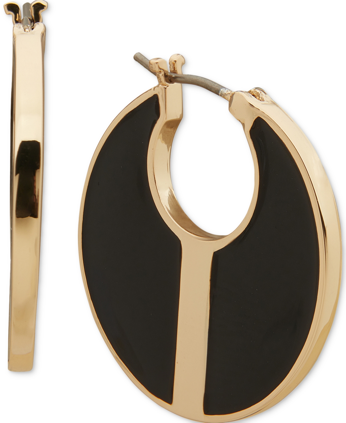 Shop Dkny Gold-tone Extra-small Color Filled Hoop Earrings, 0.41" In Black