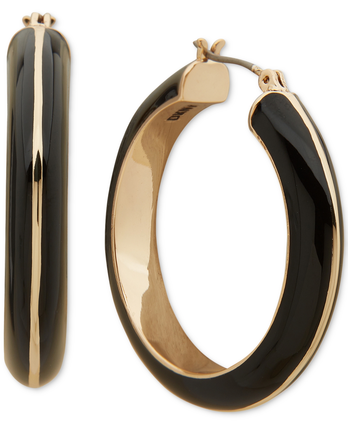 Dkny Gold-tone Small Color Hoop Earrings, 1.05" In Black