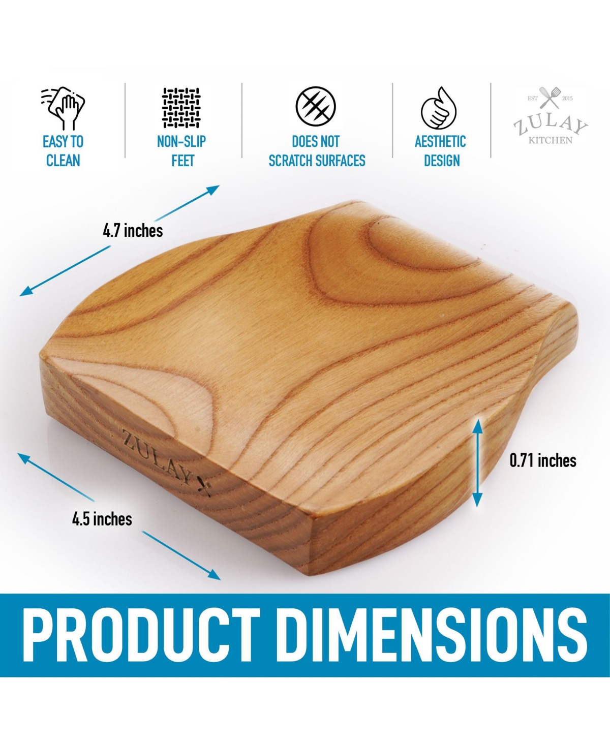 Zulay Kitchen Wood Spoon Rest For Kitchen - Smooth Wooden Spoon Holder For Stovetop