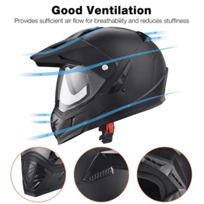 Dual Sport Full Face Motorcycle Helmet Motocross Offroad Bike w/ Sun Visor