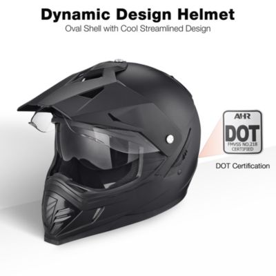 Dual Sport Full Face Motorcycle Helmet Motocross Offroad Bike w/ Sun Visor