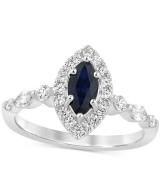 Sapphire (5/8 ct. t.w.) & Diamond (7/8 ct. t.w.) Halo Bridal Set in 14k White Gold