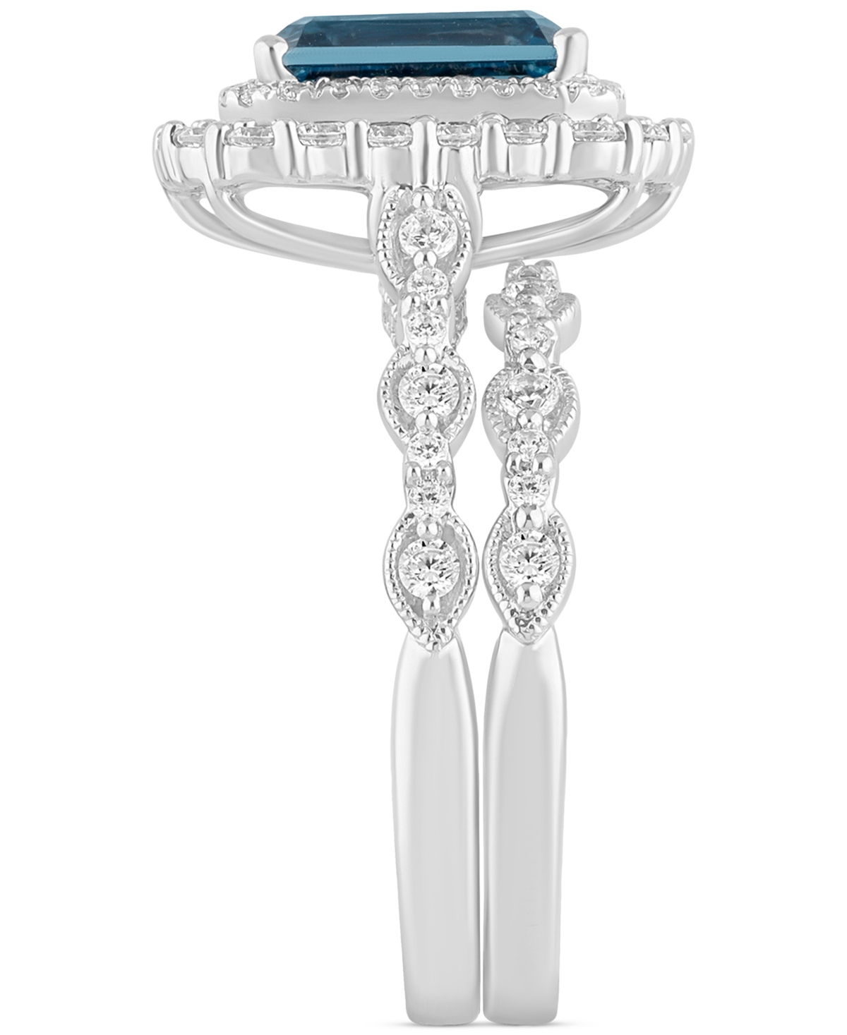 (2-7/8 ct. t.w.) & Diamond (7/8 ct. t.w.) Double Halo Bridal Set in 14k White Gold - London Blue Topaz