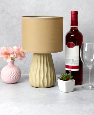 11.02" Traditional Mini Modern Ceramic Texture Pastel Accent Bedside Table Desk Lamp with Matching Fabric Shade 