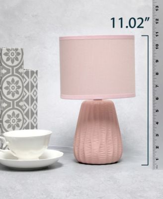 11.02" Traditional Mini Modern Ceramic Texture Pastel Accent Bedside Table Desk Lamp with Matching Fabric Shade 
