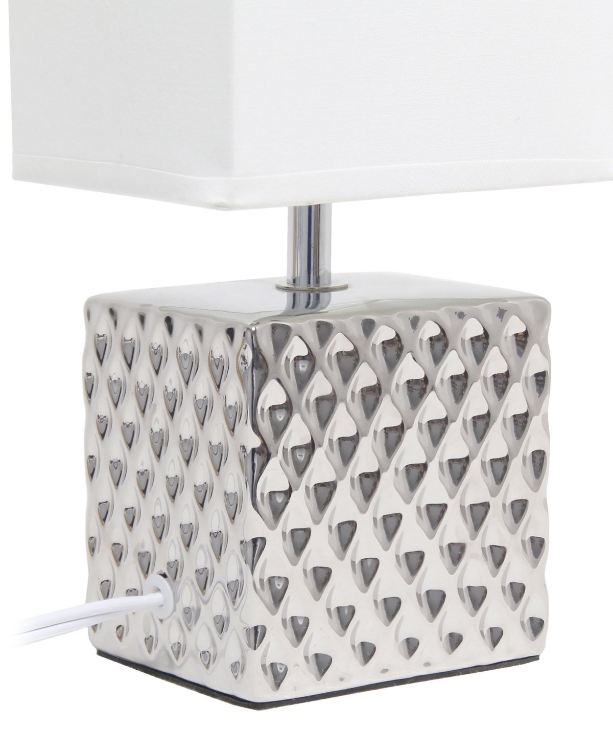 Shop Simple Designs 11.81" Tall Contemporary Petite Hammered Metallic Gold Square Bedside Table Desk Lamp With Rectangul In Chrome