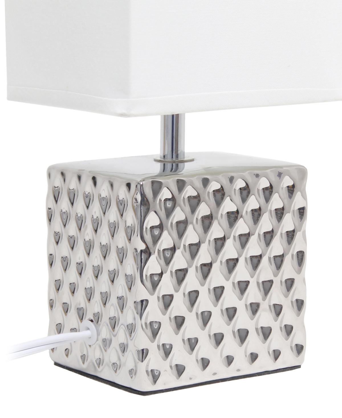 Simple Designs 11.81" Tall Contemporary Petite Hammered Metallic Gold Square Bedside Table Desk Lamp With Rectangul In Chrome