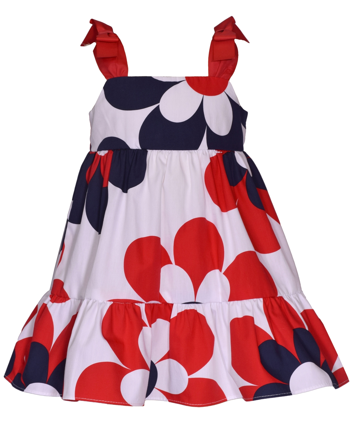 Shop Bonnie Baby Baby Girls Tiered Floral Print Cotton Poplin Dress In Red
