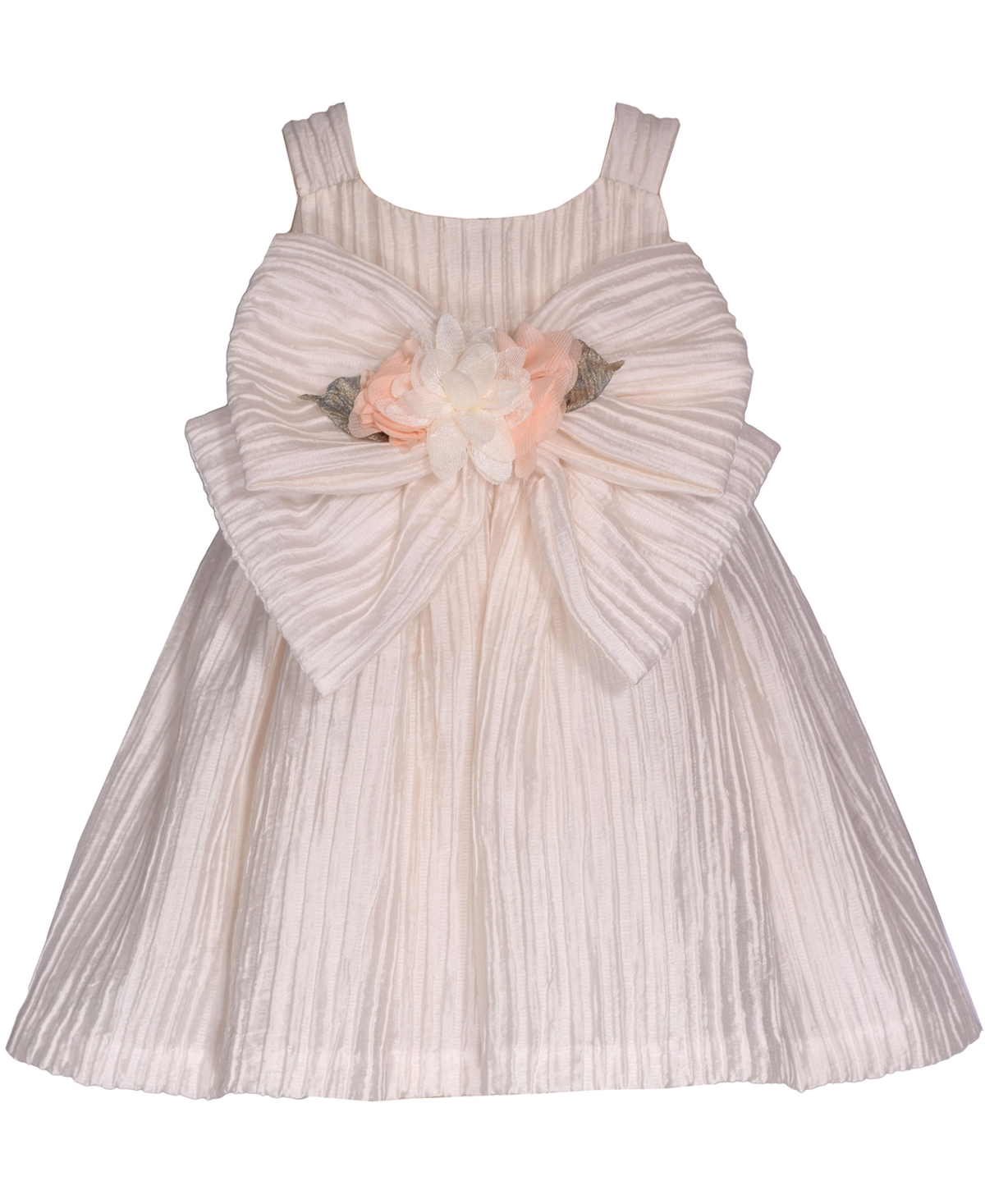 Shop Bonnie Baby Baby Girls Pleated Taffeta Party Dress With Big Bow In Ivory