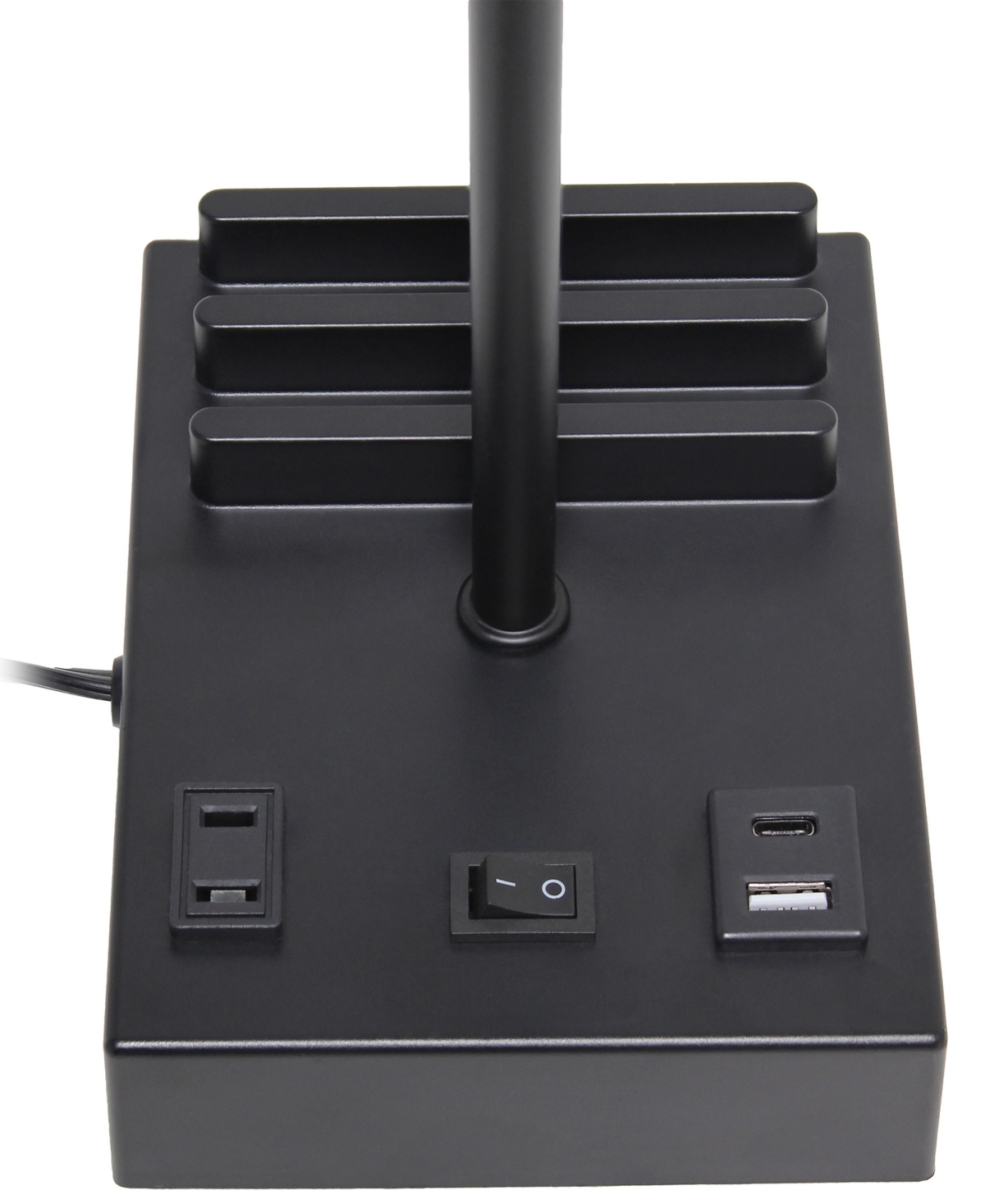 Simple Designs Tall Modern Rectangular Multi-Use 1 Light Bedside Table Desk Lamp with 2 Usb Ports and Charging Outlet