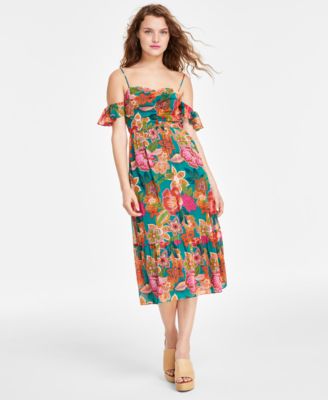 City Studios - Juniors' Floral-Print Off-The-Shoulder Midi Dress