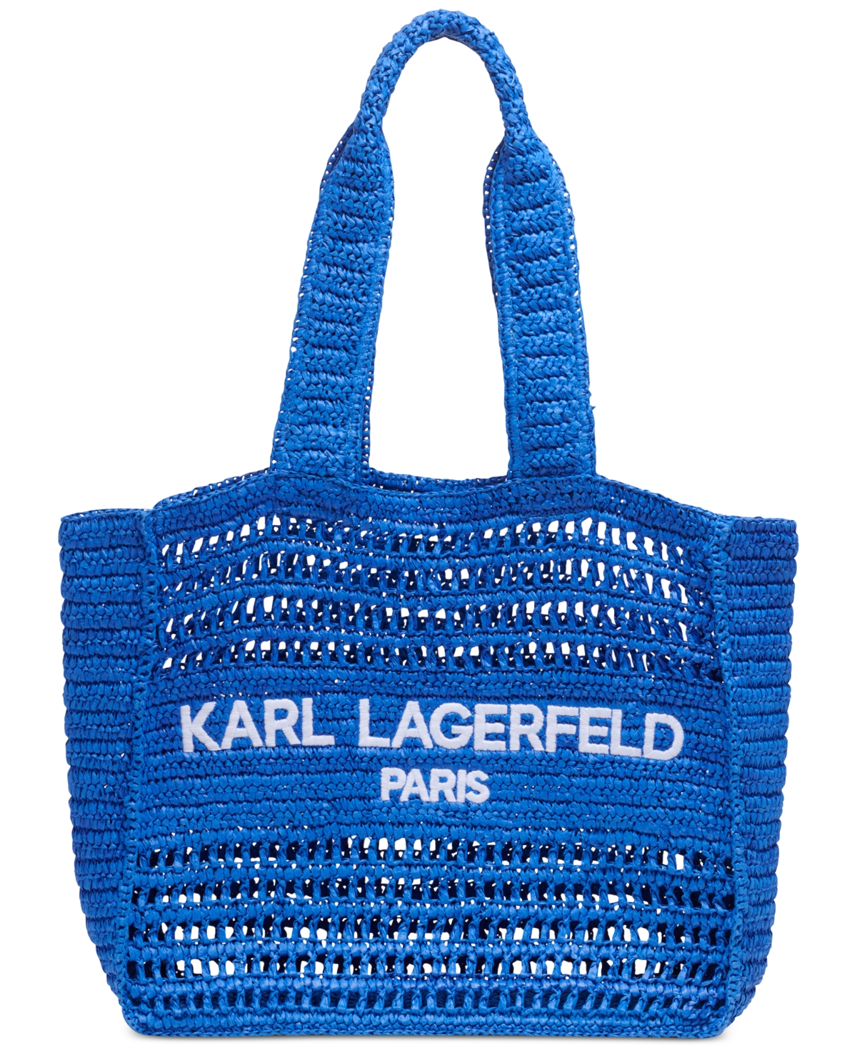 Shop Karl Lagerfeld Antibes Woven Straw Large Tote In Blu Yondr