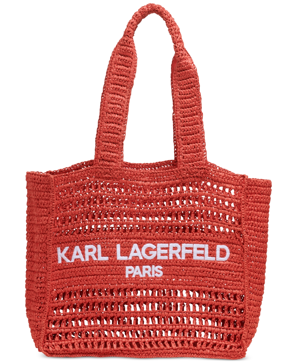 Shop Karl Lagerfeld Antibes Woven Straw Large Tote In Vermillon