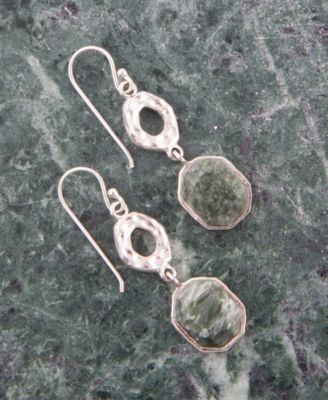 Hammered Genuine Seraphinite Octagon Drop Earrings