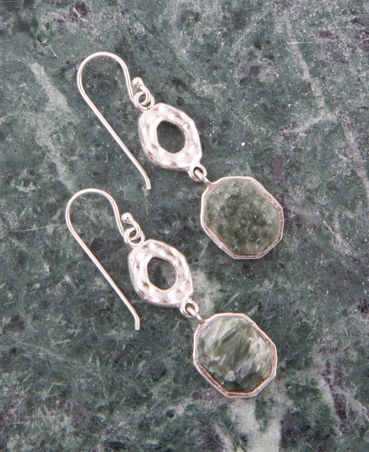 Shop Barse Hammered Genuine Seraphinite Octagon Drop Earrings In Green