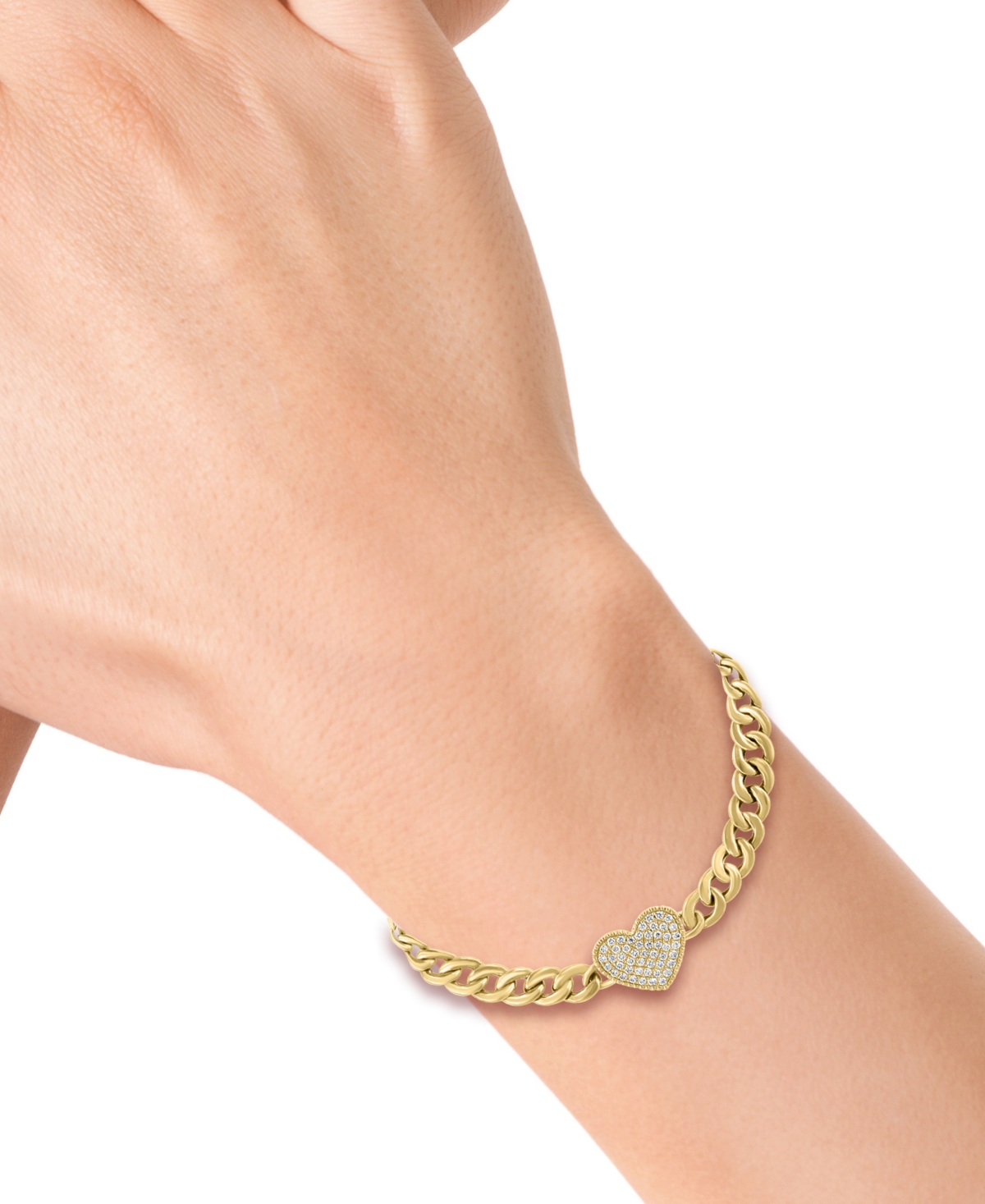 Shop Effy Collection Effy Diamond Heart Pave Curb Link Bracelet (1/3 Ct. T.w.) In 14k Gold In Yellow Gol